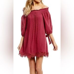 Chelsea & Violet off the Shoulders Lined Boho Dress - Maroon - Sz L - NWT